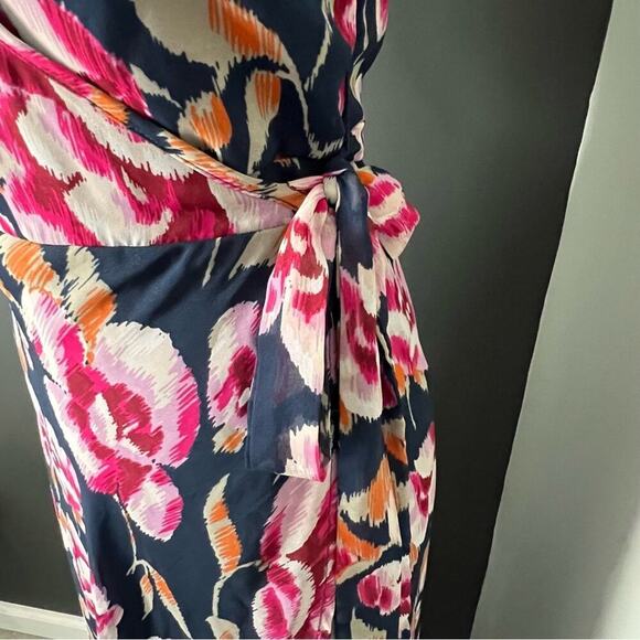 Band Of Gypsies Navy Blue and Pink Floral Maxi Wrap Dress- Size Small - Picture 6 of 14